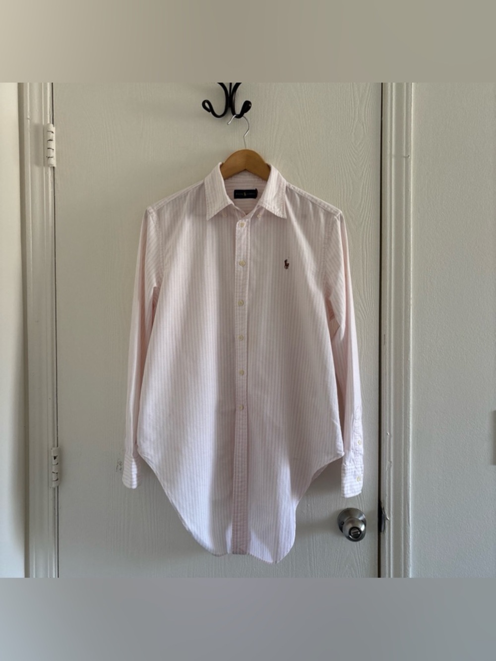 Ralph Lauren Pink Striped Button Down Shirt Size L 100% Cotton